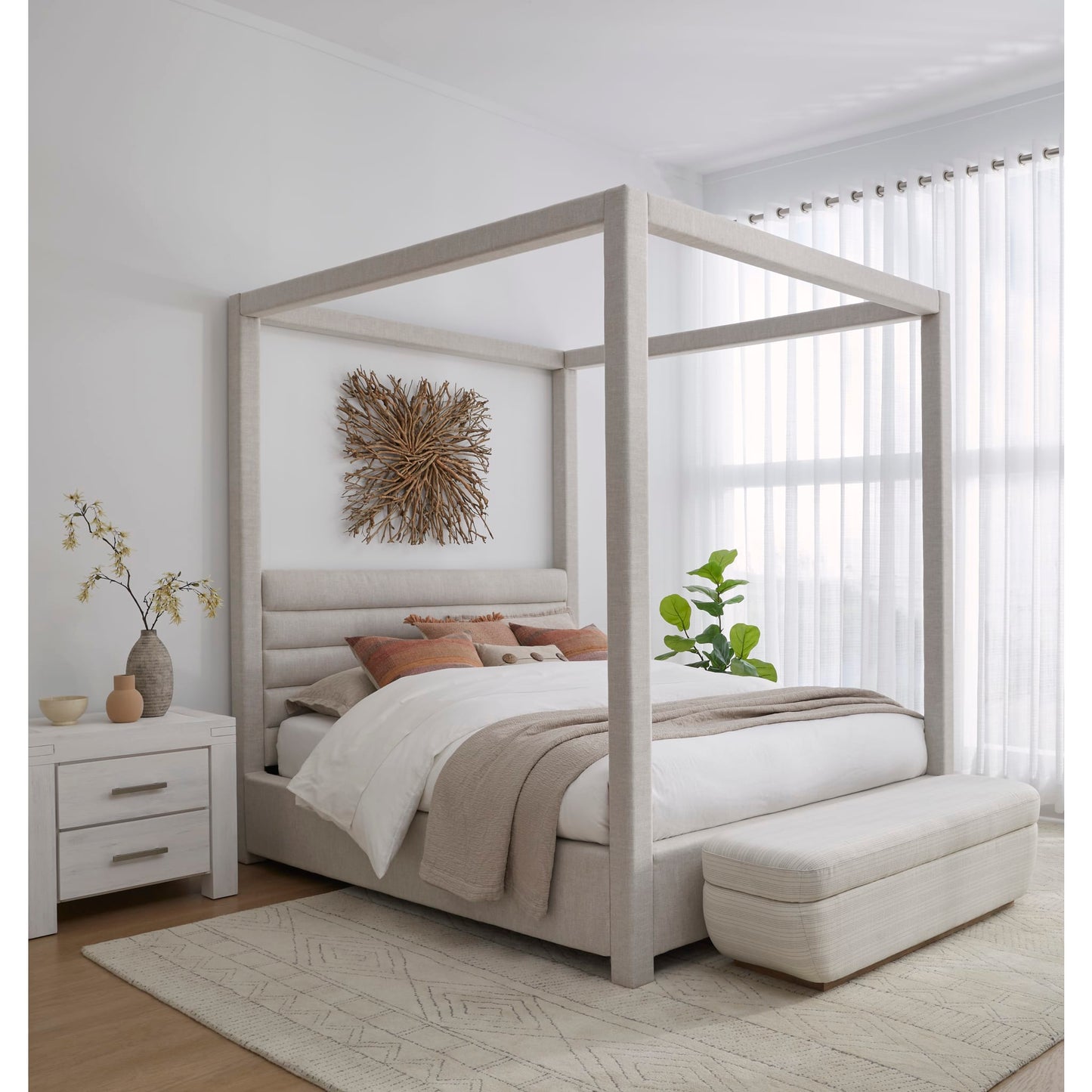 Modus Rockford Upholstered Canopy Bed in Turtle Dove Linen