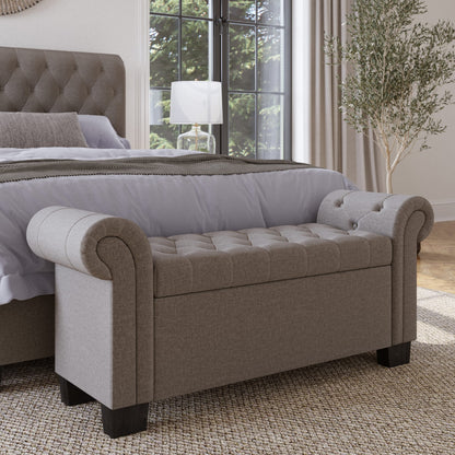 Modus Royal Rolled Arm Storage Bench in Dolphin Linen