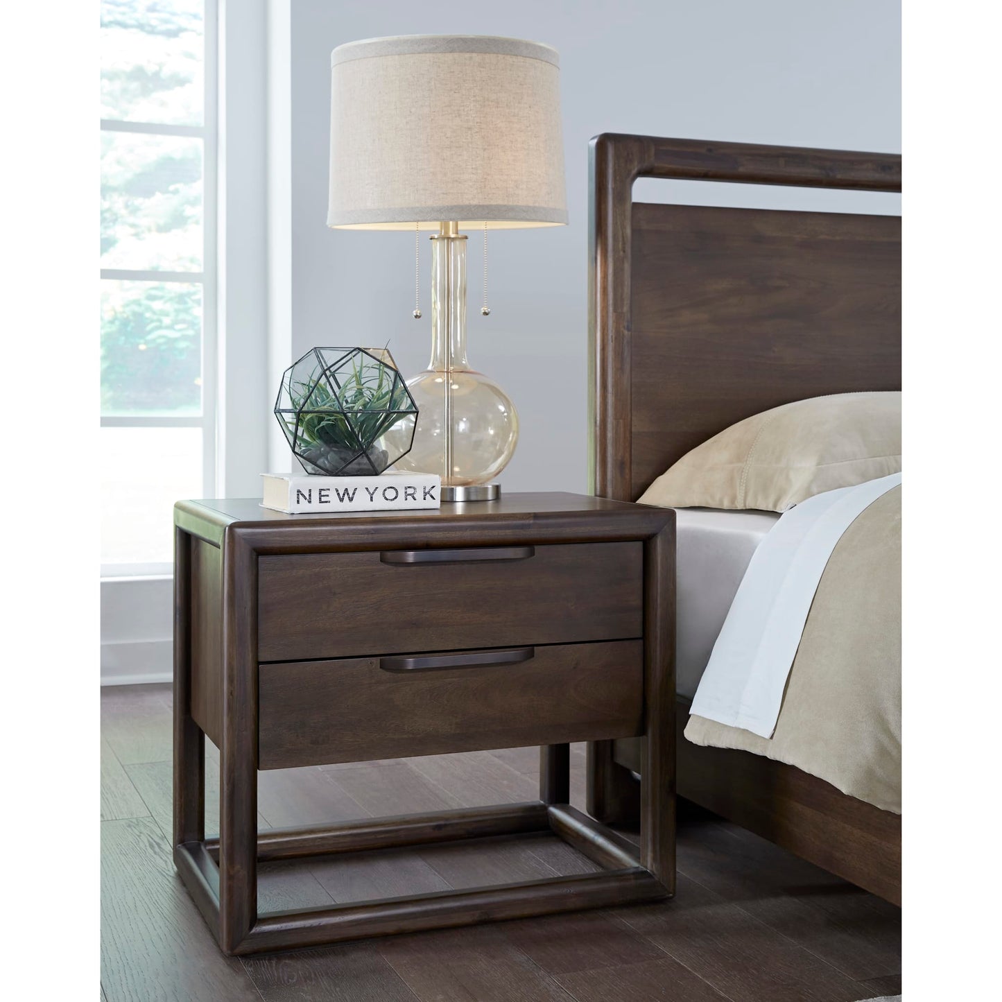 Modus Sol Two Drawer USB-Charging Nightstand in Brown Spice