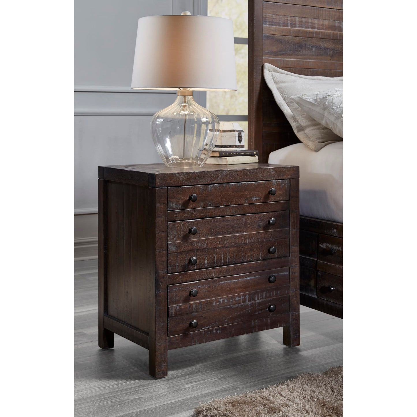 Modus Townsend Three Drawer Solid Wood Nightstand in Java