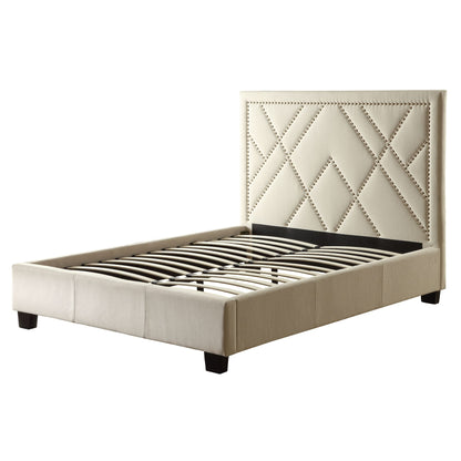 Modus Vienne Nailhead Upholstered Platform Bed in Powder