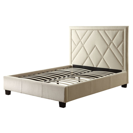 Modus Vienne Nailhead Upholstered Platform Bed in Powder