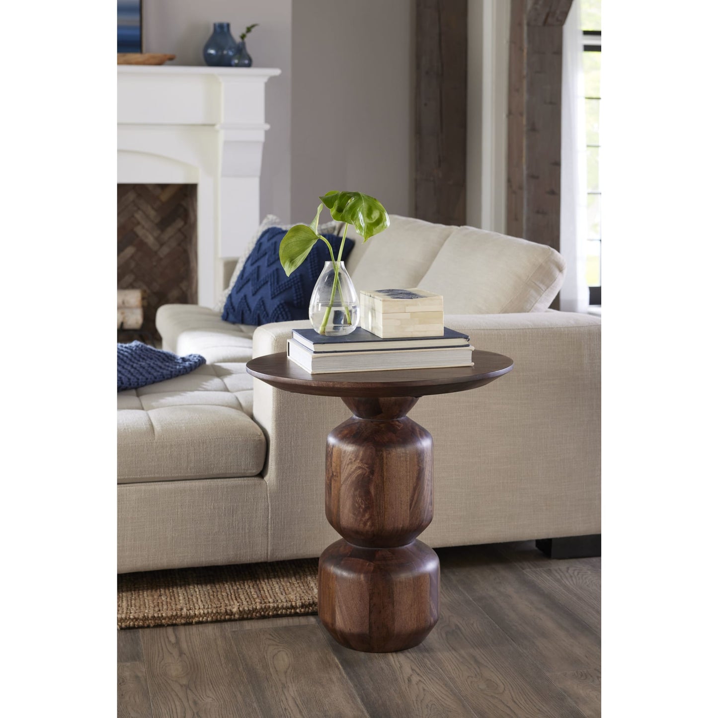 Modus Virton Solid Wood Round End Table in Smoked Brown