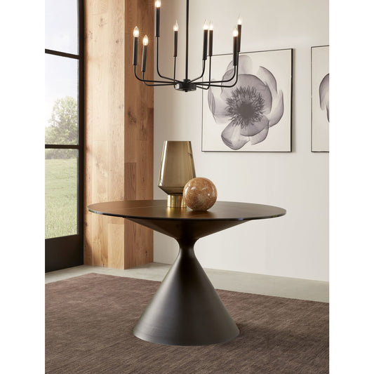 Modus Winston Stone Top Metal Base Round Dining Table in Black