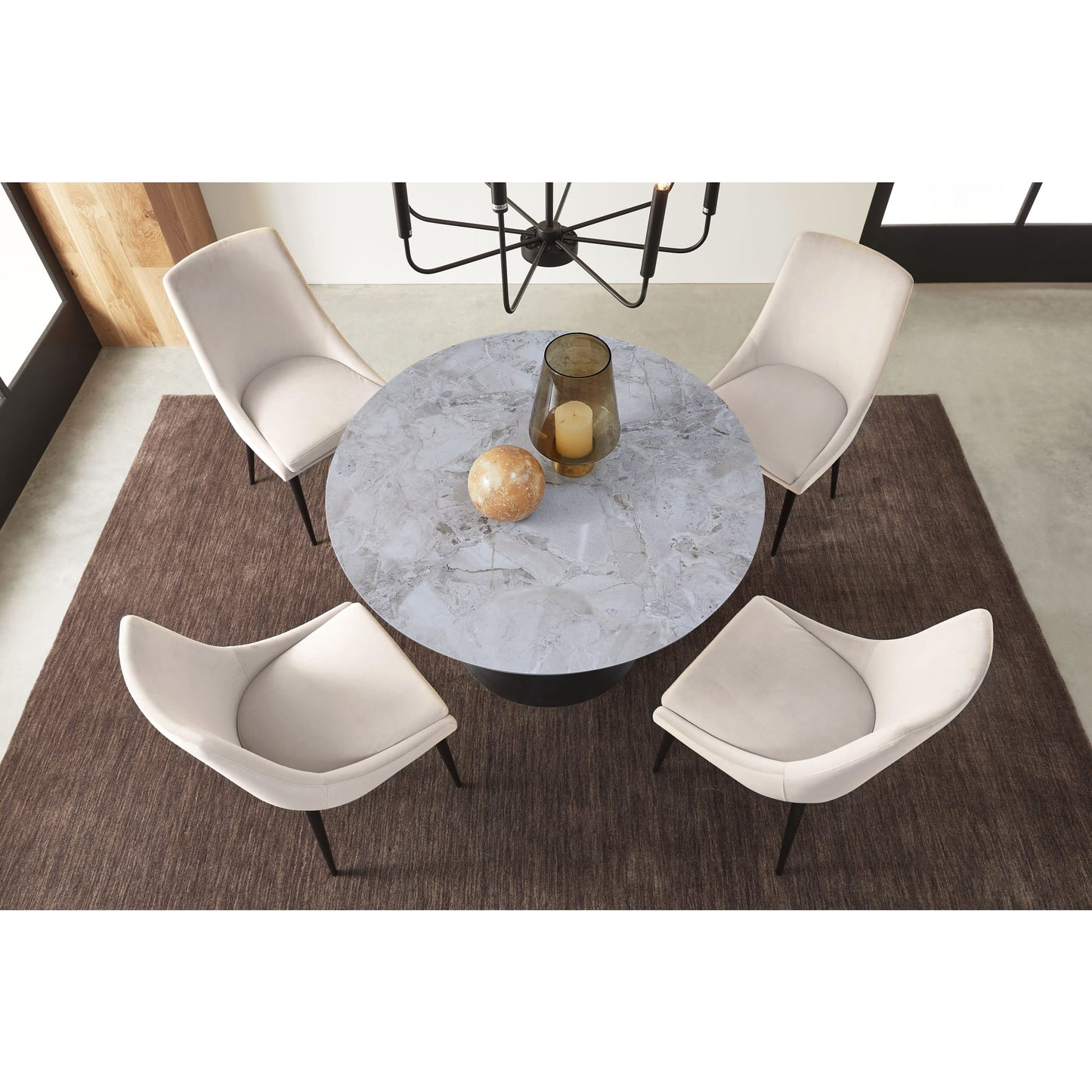 Modus Winston Stone Top Metal Base Round Dining Table in Grigio