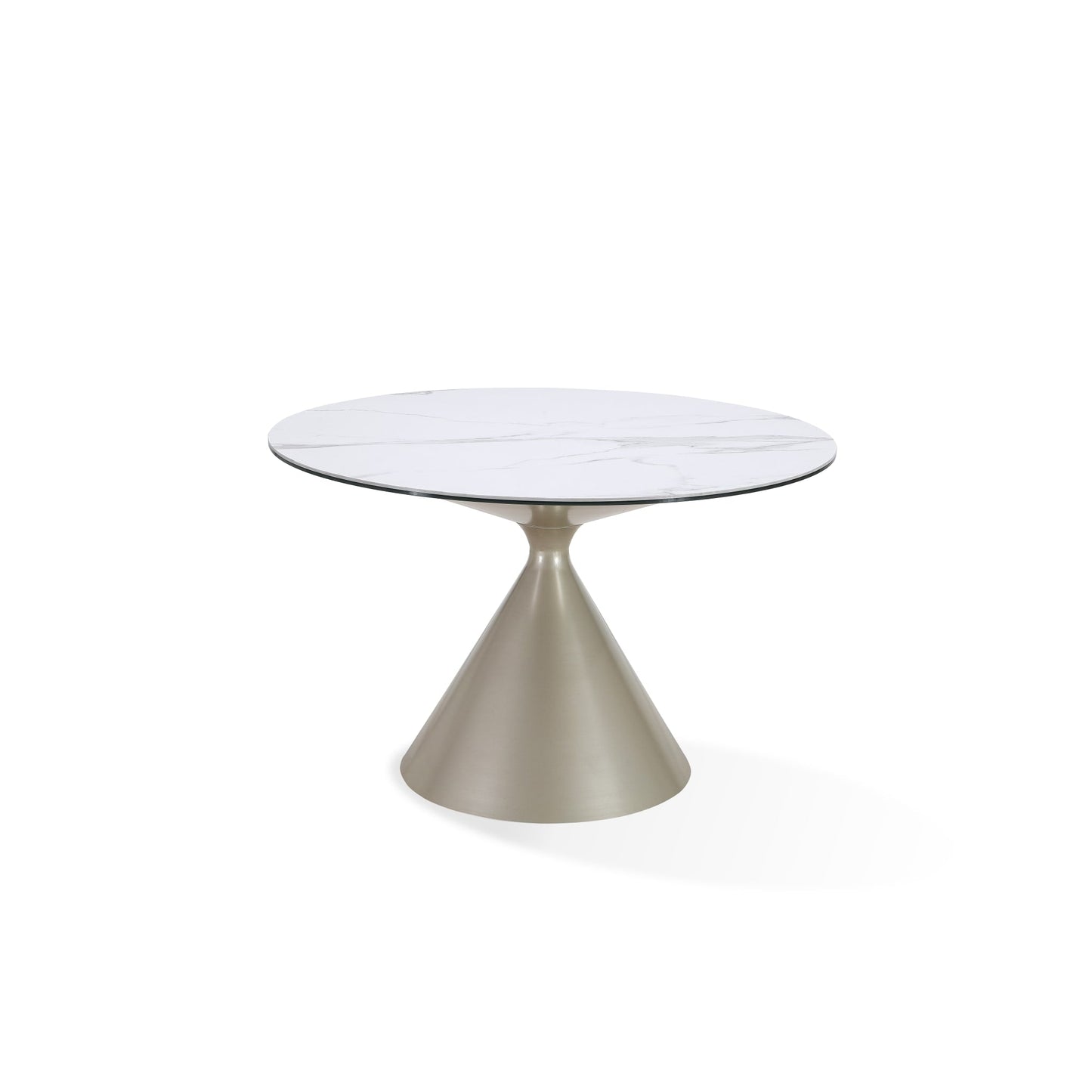 Modus Winston Stone Top Metal Base Round Dining Table in Oat Milk and Champagne
