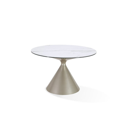 Modus Winston Stone Top Metal Base Round Dining Table in Oat Milk and Champagne