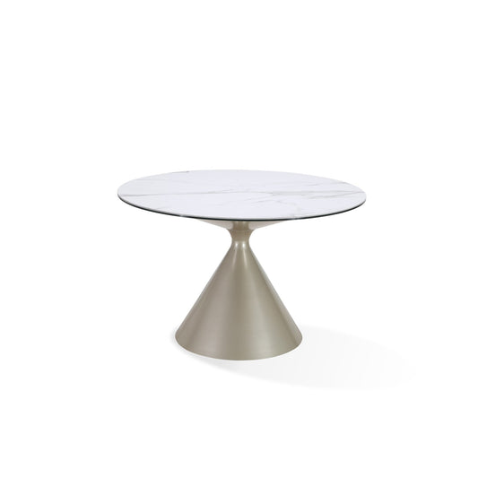 Modus Winston Stone Top Metal Base Round Dining Table in Oat Milk and Champagne