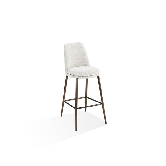 Modus Wyatt Upholstered Bar Stool in Ricotta Boucle and Bronze Metal
