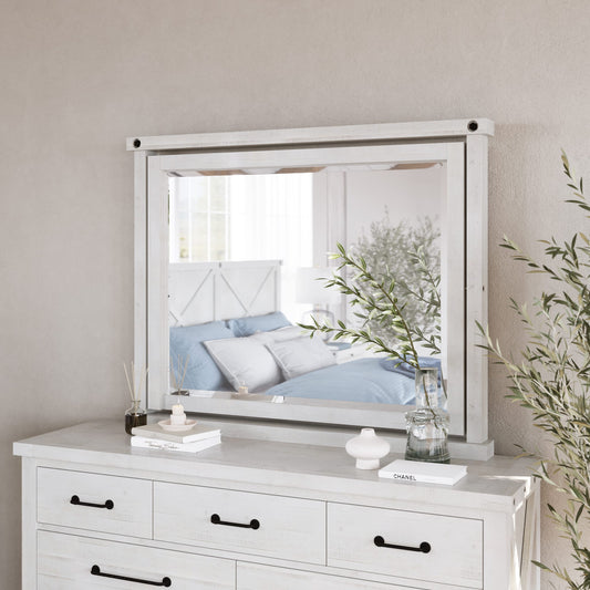 Modus Yosemite Solid Wood Mirror in Rustic White