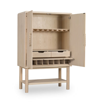 Modus Zinnia Two Door Ash Wood Bar Cabinet in White Sand
