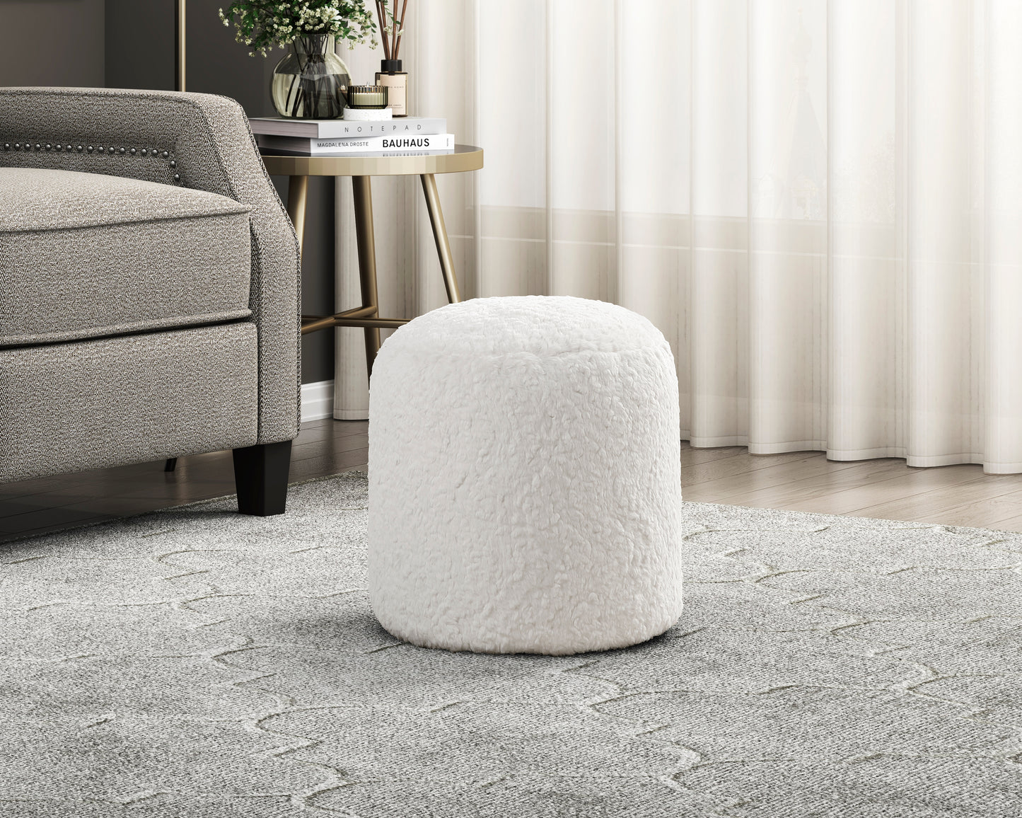 Homelegance Nice Off-White Faux Fur Pouf P31010