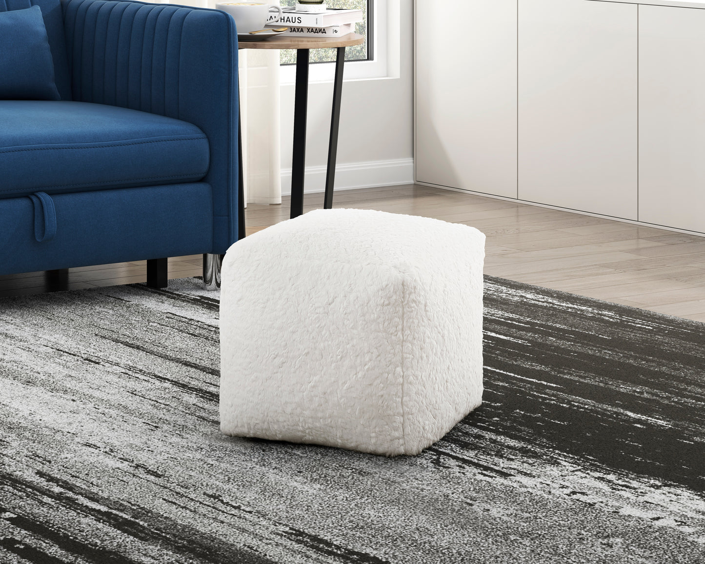 Homelegance Celina Off-White Faux Fur Pouf P31011
