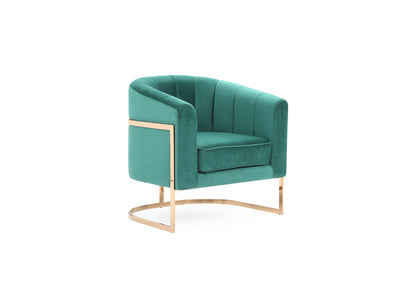Modrest Trask Modern Green Velvet and Rosegold Accent Chair