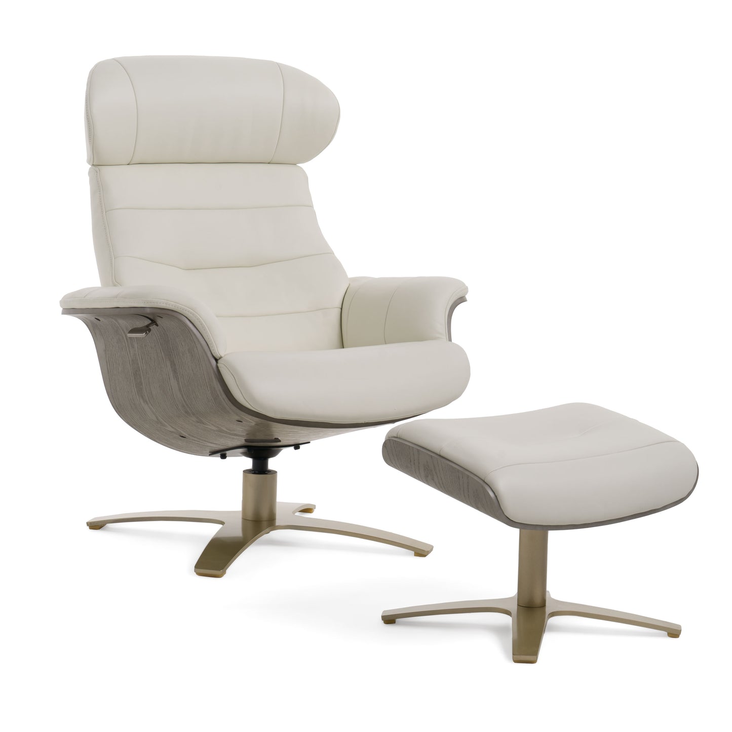 Divani Casa Abrons Mid-Century Modern Light Grey Leather Lounge Chair and Ottoman