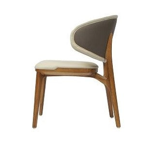 Modrest Chance Cream Fabric and Walnut Dining Chair Set of 2