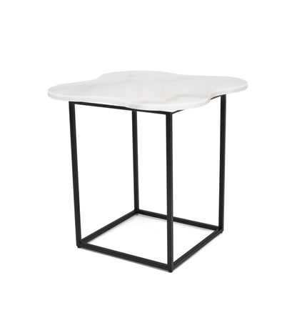 Modrest Aleidy White Marble Black Metal End Table