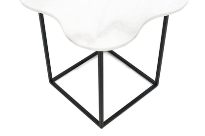 Modrest Aleidy White Marble Black Metal End Table