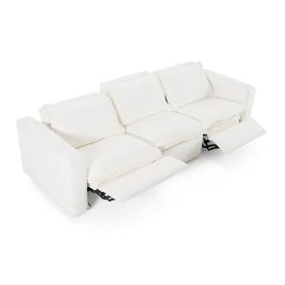 Divani Casa Almagre Modern White Fabric Sofa w/ 3 Electric Recliners