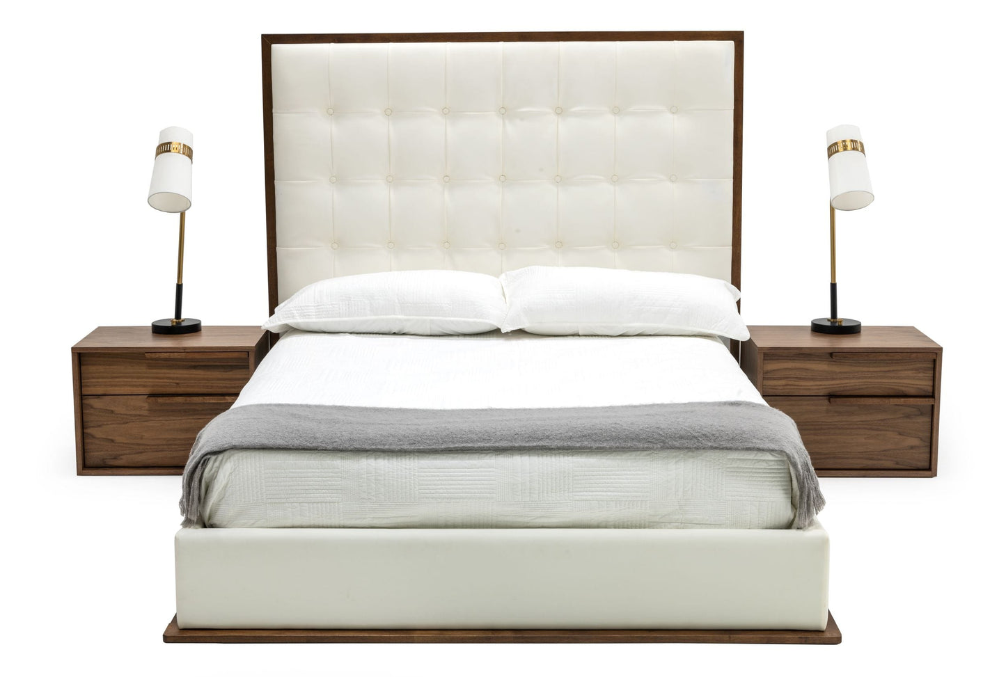Modrest Amberlie White Vegan Leather and Walnut Bed