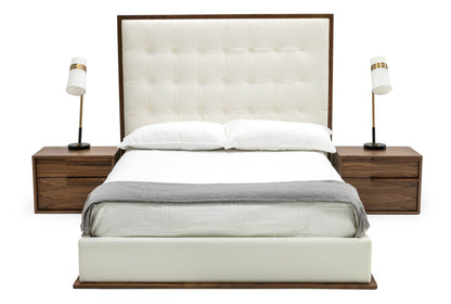 Modrest Amberlie White Vegan Leather and Walnut Bed