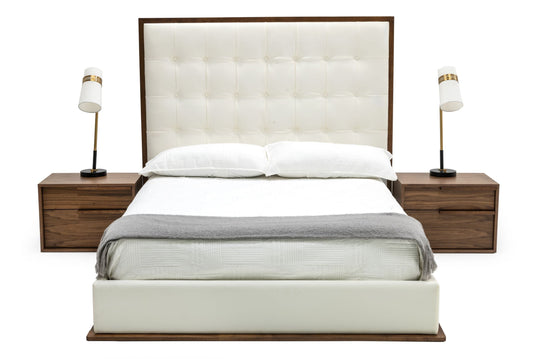Modrest Amberlie White Vegan Leather and Walnut Bed