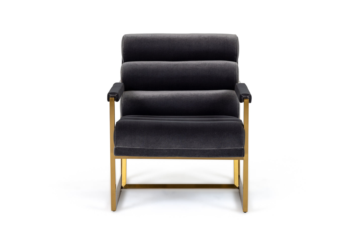 Modrest Anton Modern Grey Velvet Brass Accent Chair