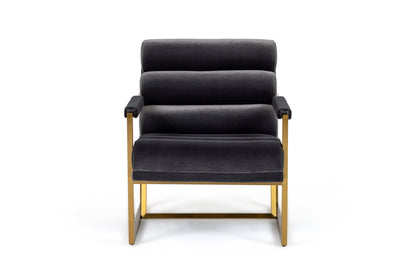 Modrest Anton Modern Grey Velvet Brass Accent Chair