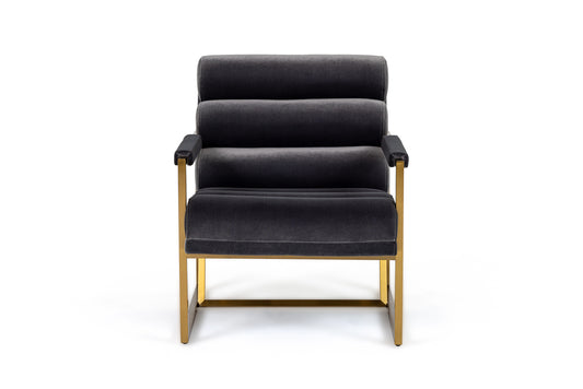 Modrest Anton Modern Grey Velvet Brass Accent Chair