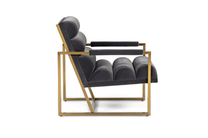 Modrest Anton Modern Grey Velvet Brass Accent Chair