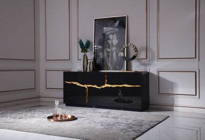 Modrest Aspen Modern High Gloss Black and Gold Buffet