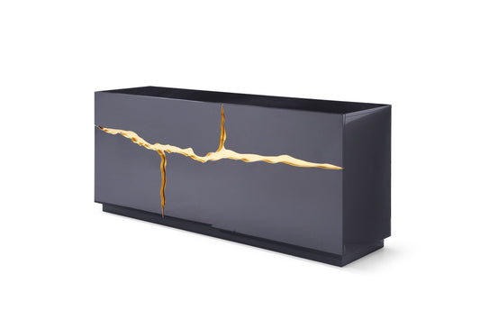 Modrest Aspen Modern High Gloss Black and Gold Buffet
