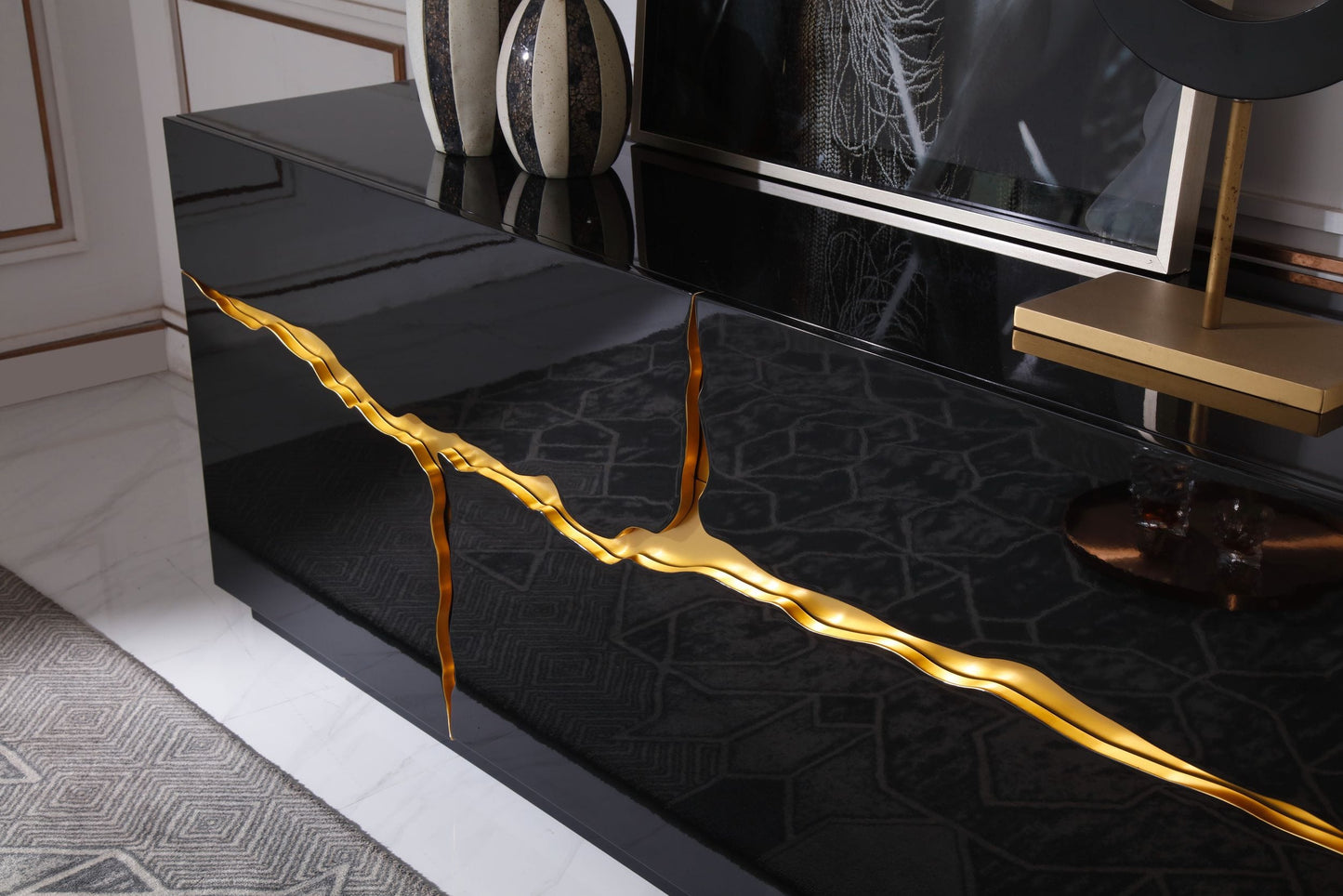 Modrest Aspen Modern High Gloss Black and Gold Buffet