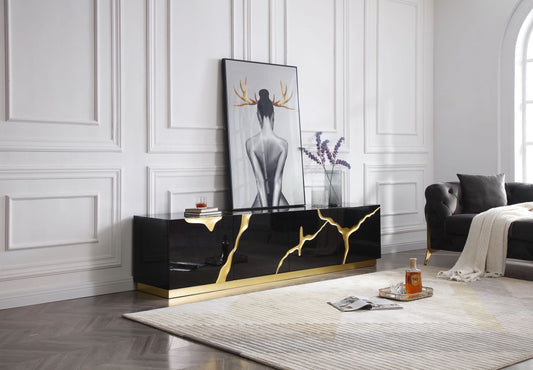 Modrest Aspen Modern Black and Gold TV Stand
