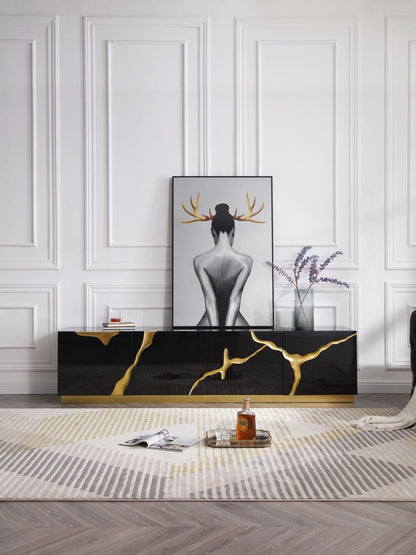 Modrest Aspen Modern Black and Gold TV Stand