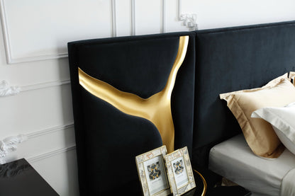 Modrest Aspen East King Glam Black Velvet and Gold Bed