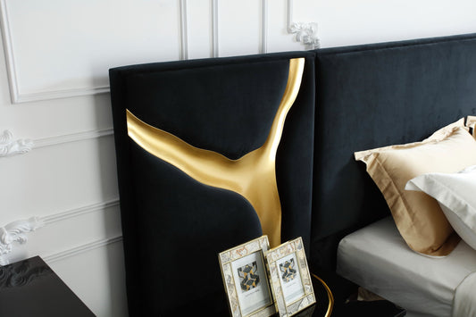 Modrest Aspen East King Glam Black Velvet and Gold Bed
