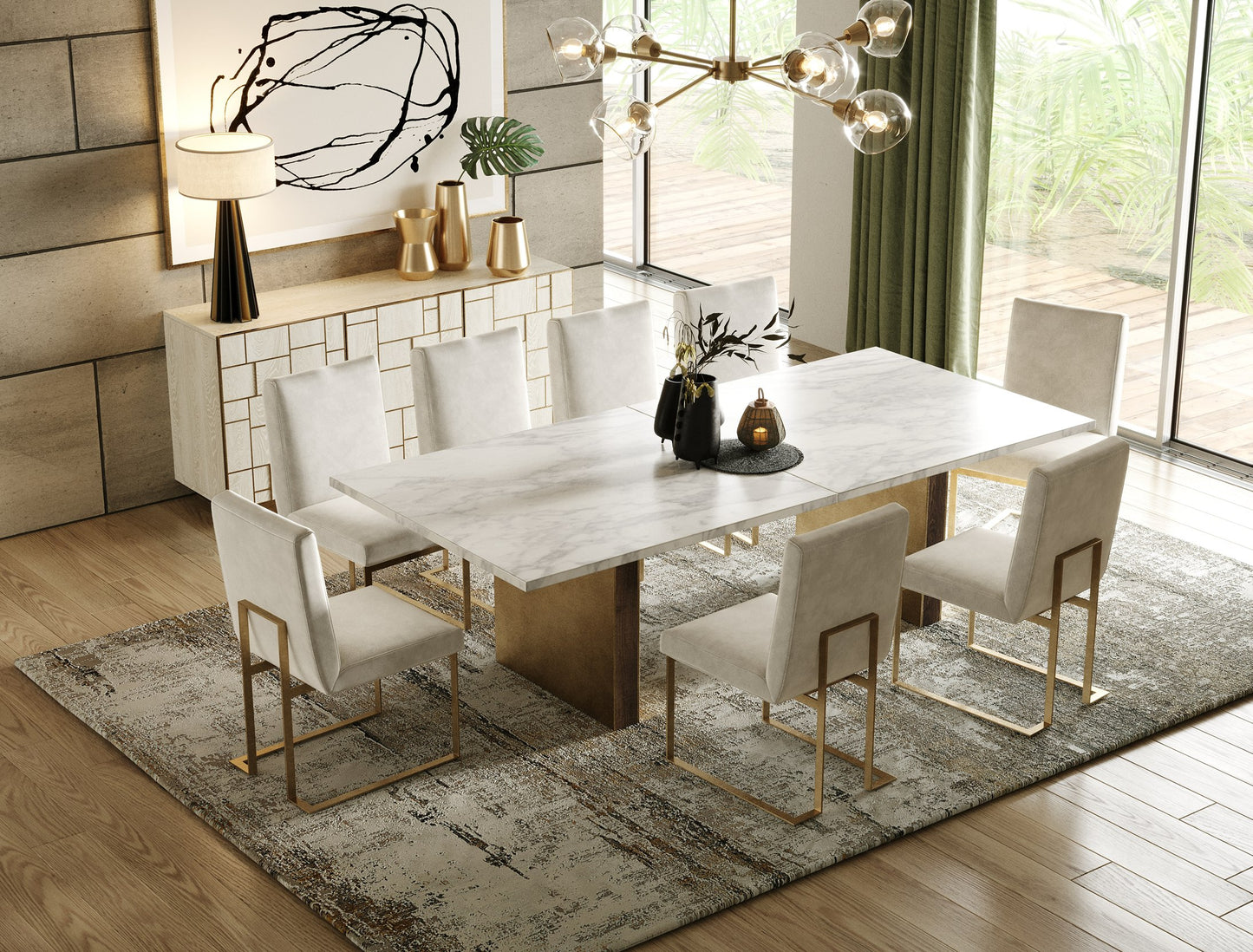 Modrest Auer Mid-Century Modern Cream Ash Gold Buffet