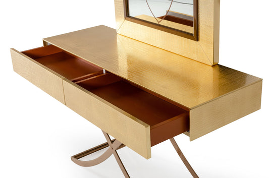 Aversa Gold Crocodile Console Table and Mirror
