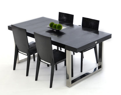 Skyline Modern Black Crocodile Lacquer Extendable Dining Table
