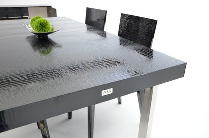 Skyline Modern Black Crocodile Lacquer Extendable Dining Table