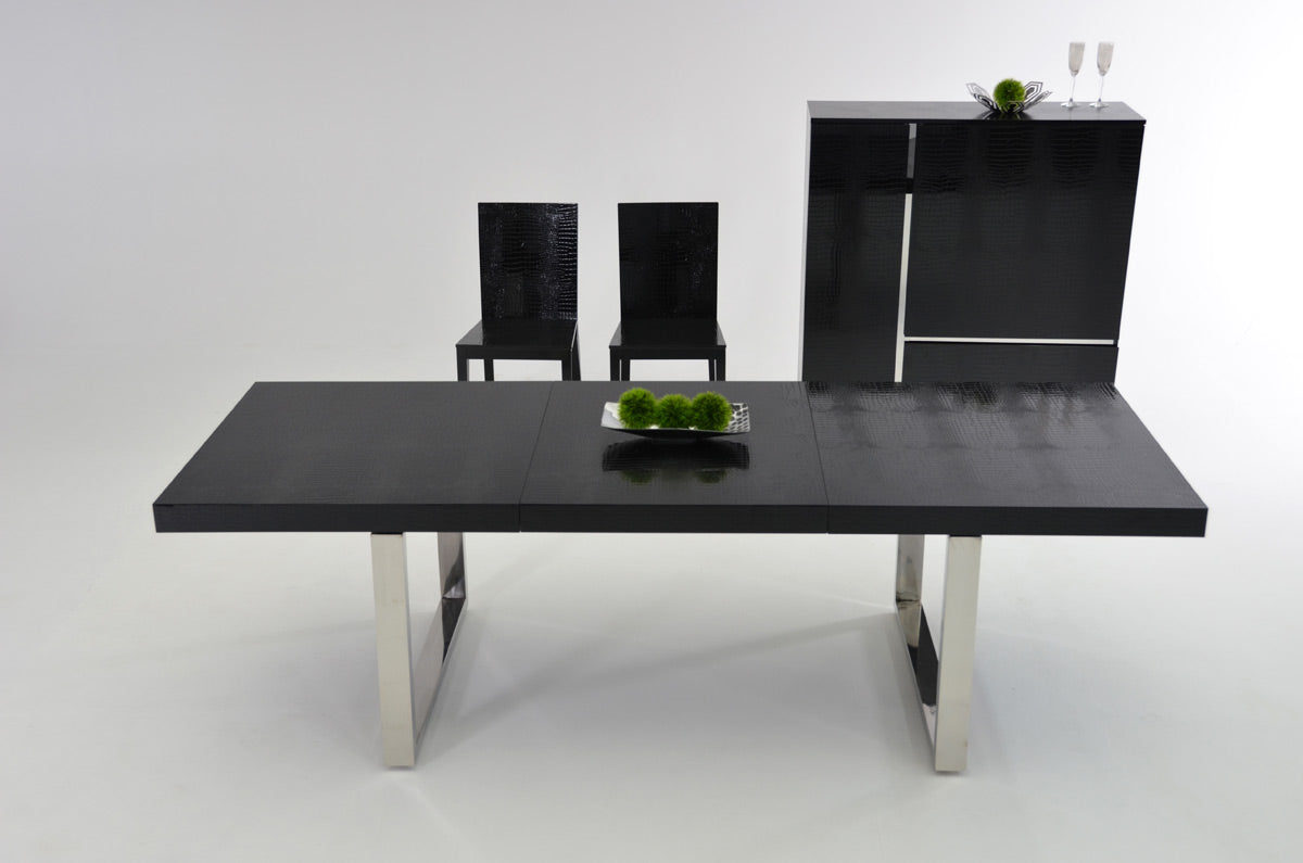 Skyline Modern Black Crocodile Lacquer Extendable Dining Table