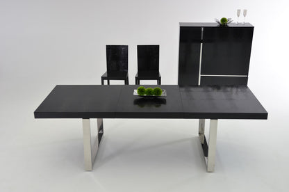 Skyline Modern Black Crocodile Lacquer Extendable Dining Table