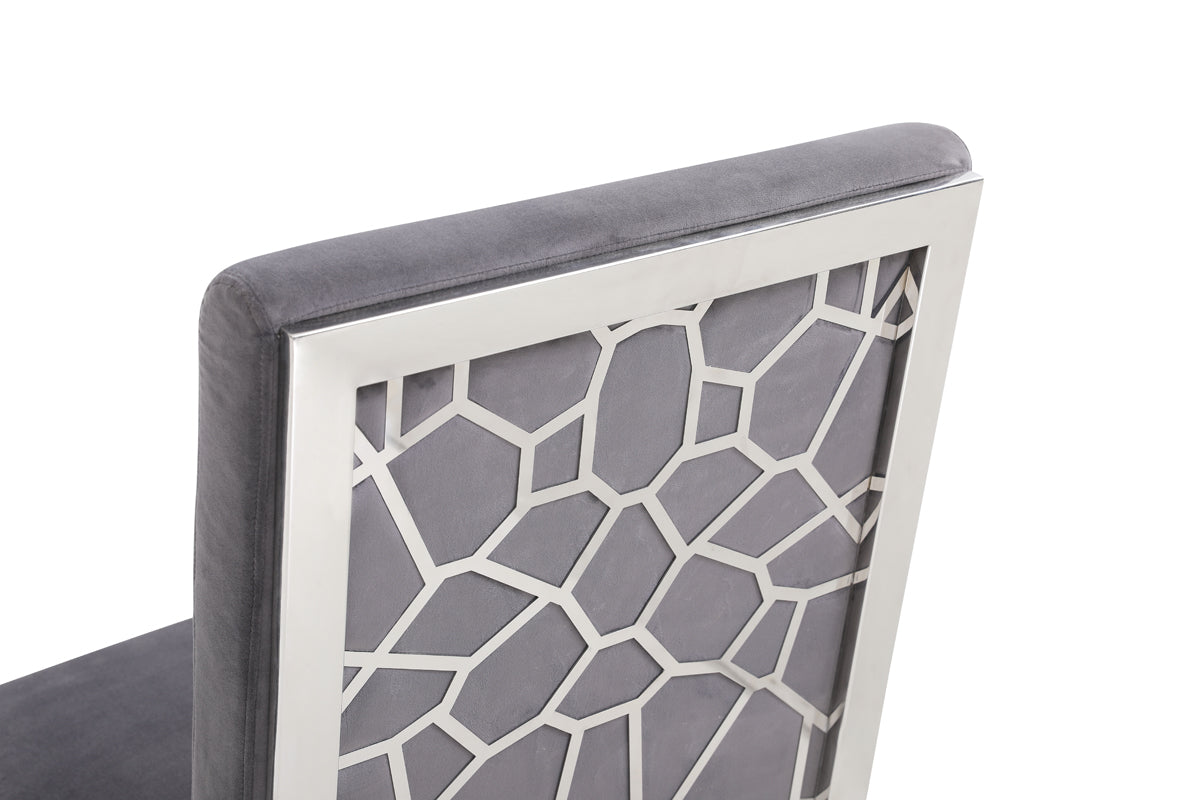 Modrest Reba Modern Grey Velvet and Stainless Steel Dining Chair