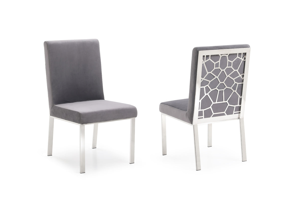Modrest Reba Modern Grey Velvet and Stainless Steel Dining Chair