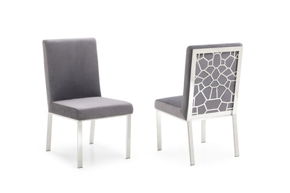 Modrest Reba Modern Grey Velvet and Stainless Steel Dining Chair