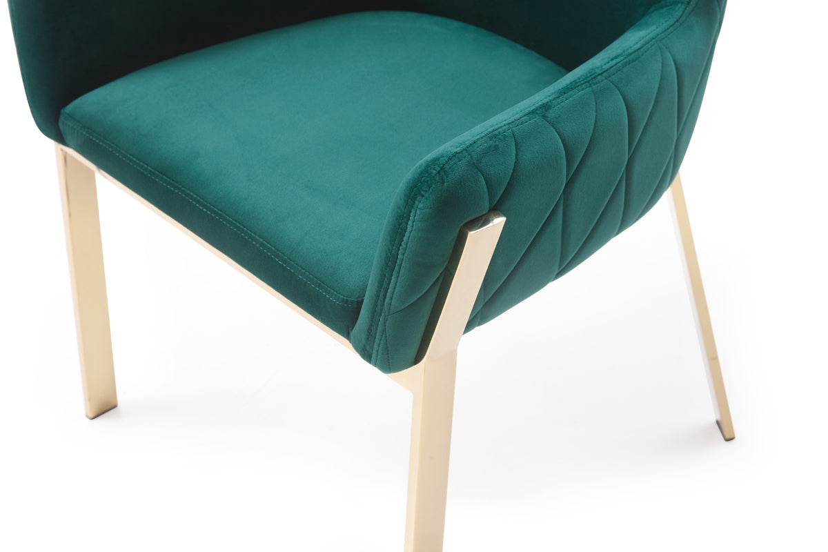 Modrest Robin Modern Green Velvet and Gold Dining Chair