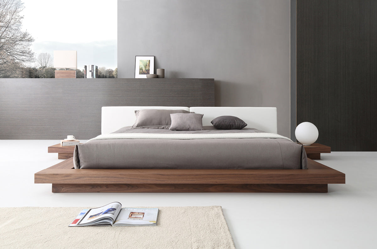 Modrest Opal Modern Walnut and White Platform Bed