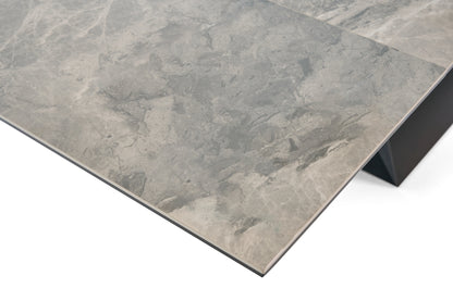 Modrest Baldwin Modern Grey Ceramic and Black Metal Extendable Dining Table