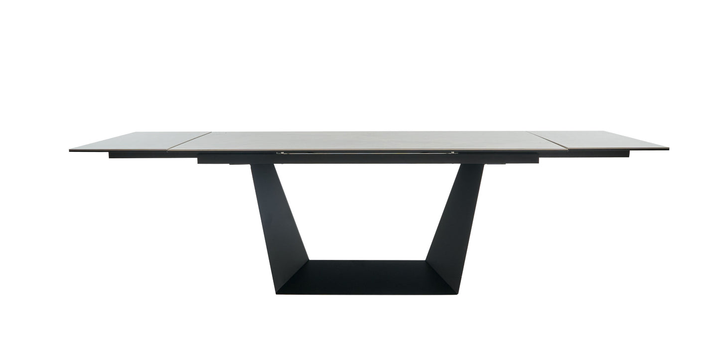 Modrest Baldwin Modern Grey Ceramic and Black Metal Extendable Dining Table